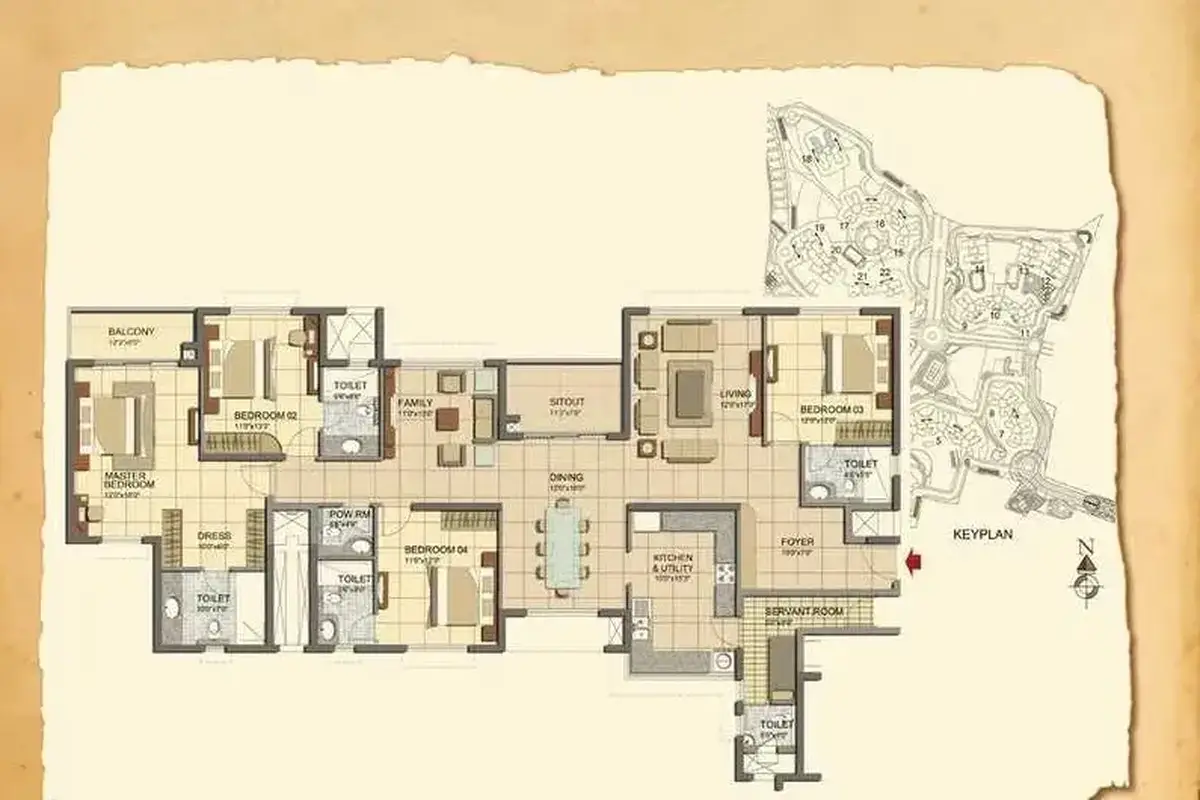 Prestige Lakeside Habitat 4 BHK villa floor plan
