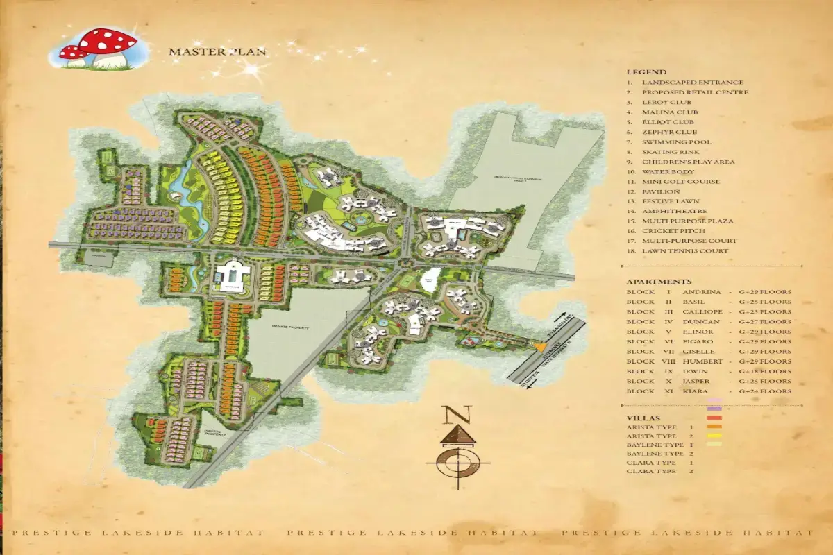 Prestige Lakeside Habitat master plan showing villa community layout