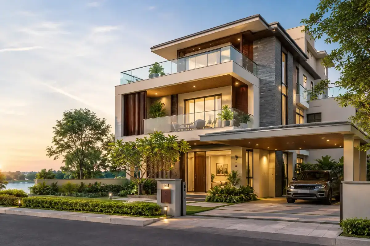 Prestige Lakeside Habitat villa community with landscaped open spaces